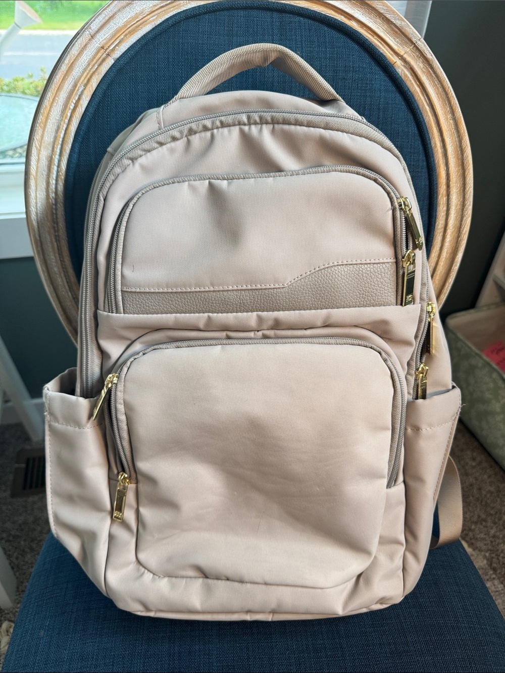 Open Story Neutral Beige Backpack with Gold Hardware